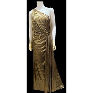 Ieena For Mac Duggal Women’s 12 Antique Gold One Shoulder Formal Gown Dress NEW